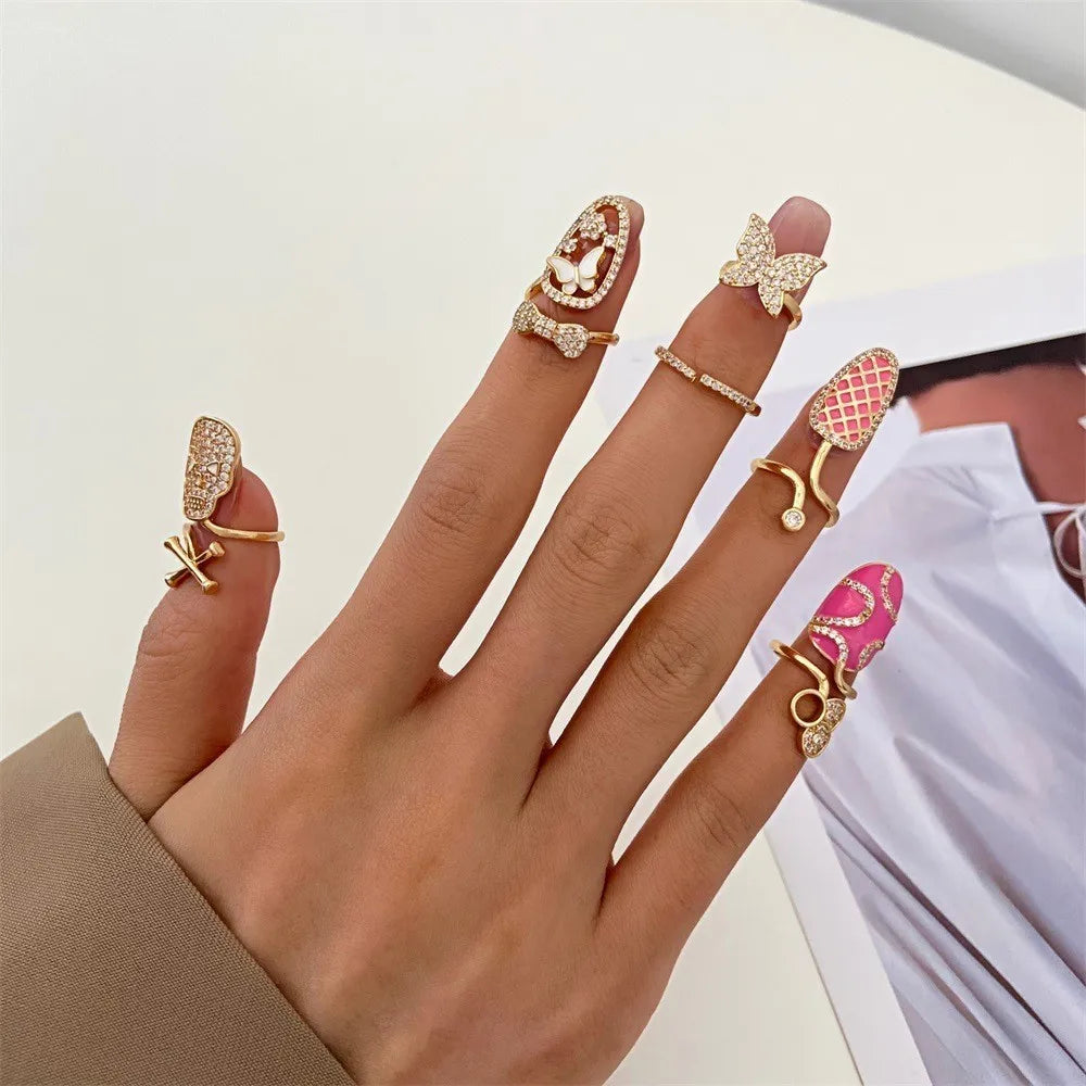 Fashion Women's Crystal Nail Cover Ring Luxury Zircon Manicure Fingertips Joint Fake Nail Rings For Women Party Jewelry Gifts